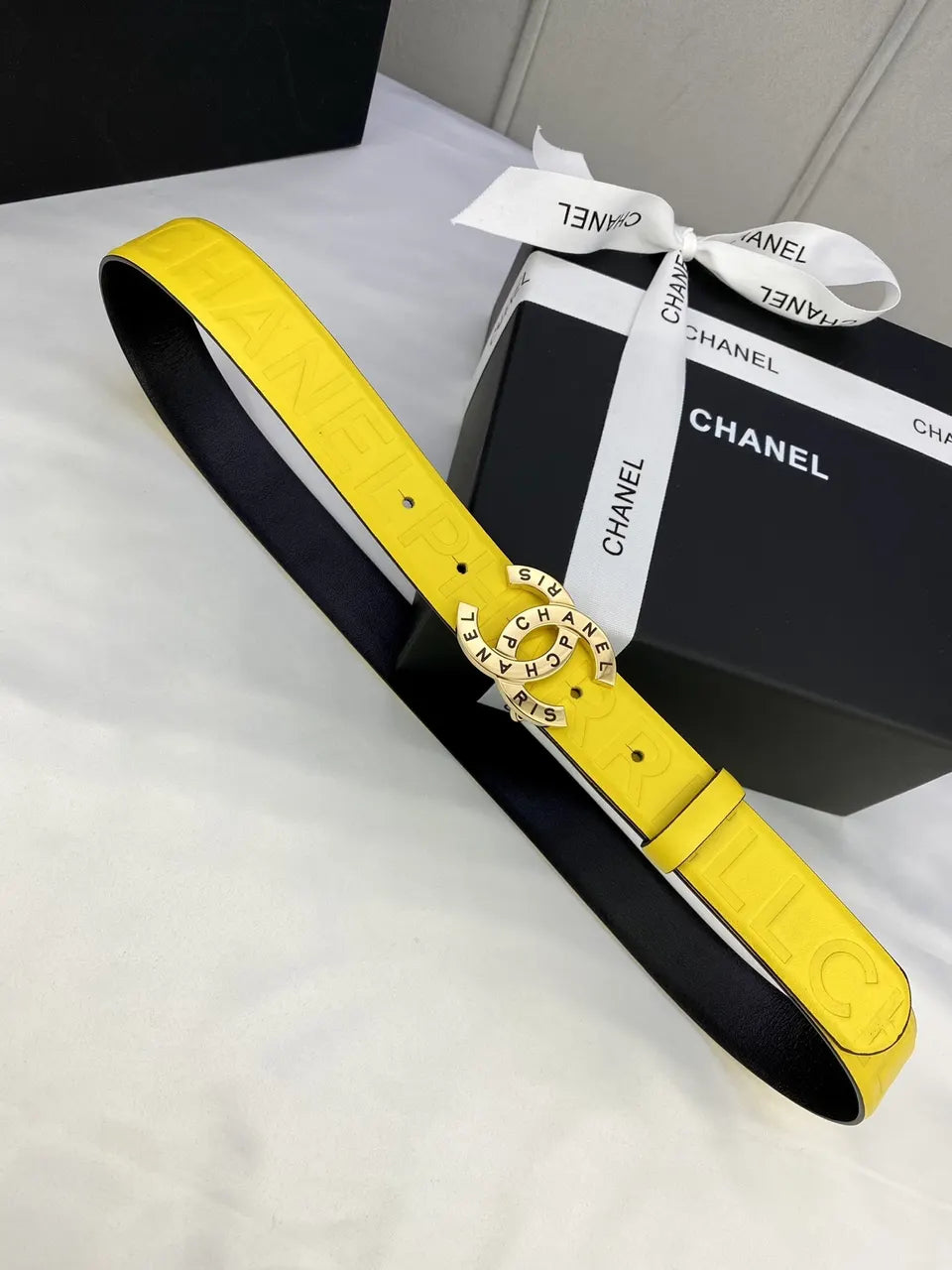 Chanel Yellow Leather Belt silver - Hình 5