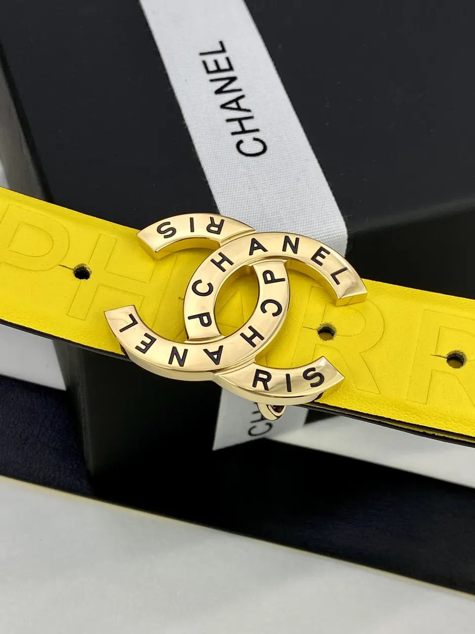Chanel Yellow Leather Belt silver - Hình 6