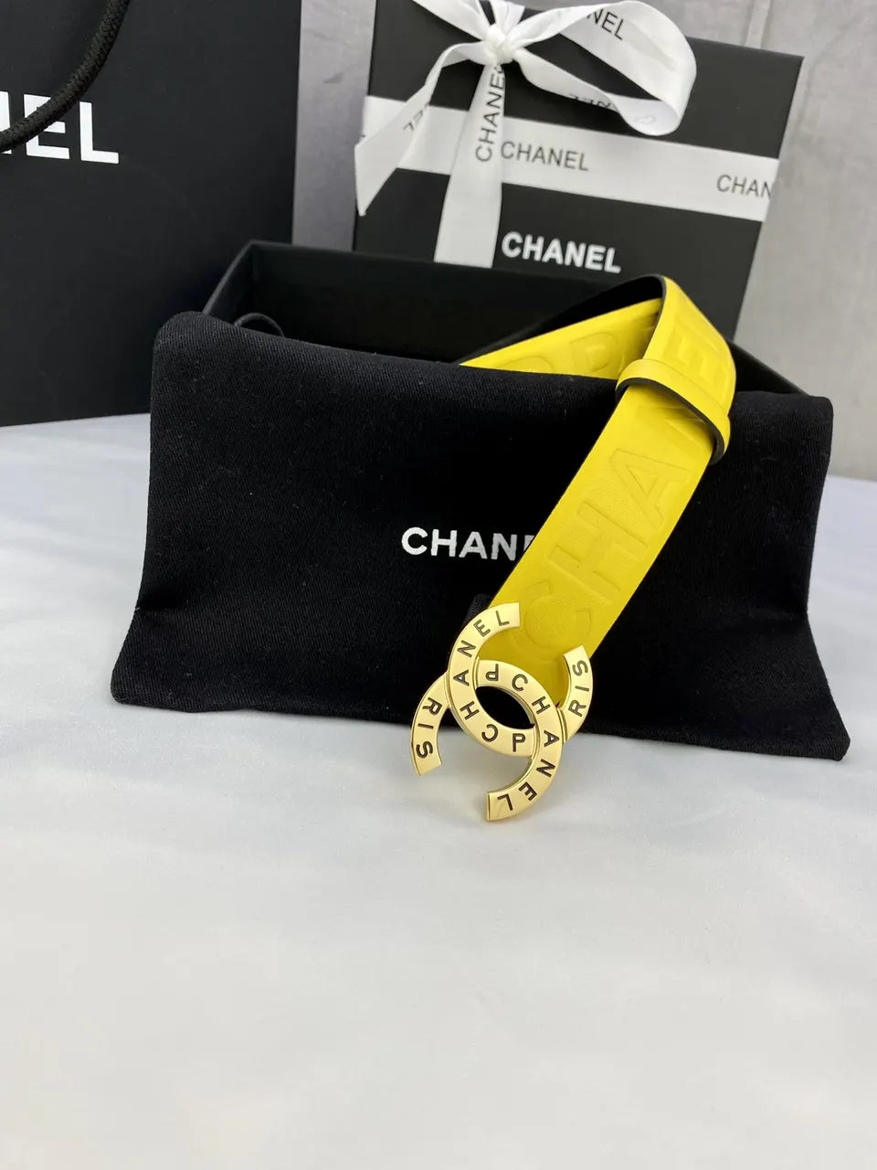 Chanel Yellow Leather Belt silver - Hình 8