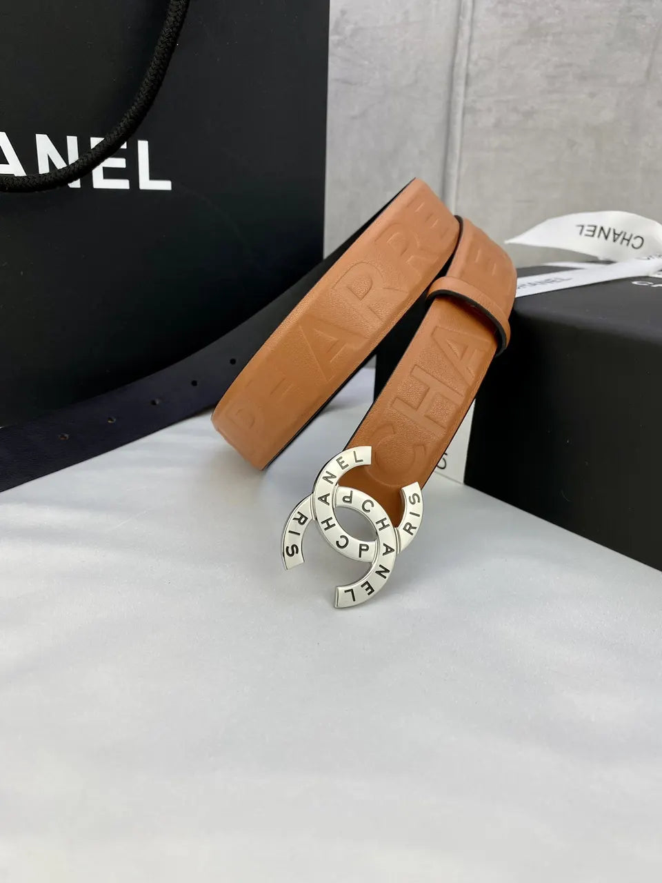 gold Chanel Caramel Leather Belt - Hình 3