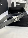 Chanel Embossed Black Leather Belt