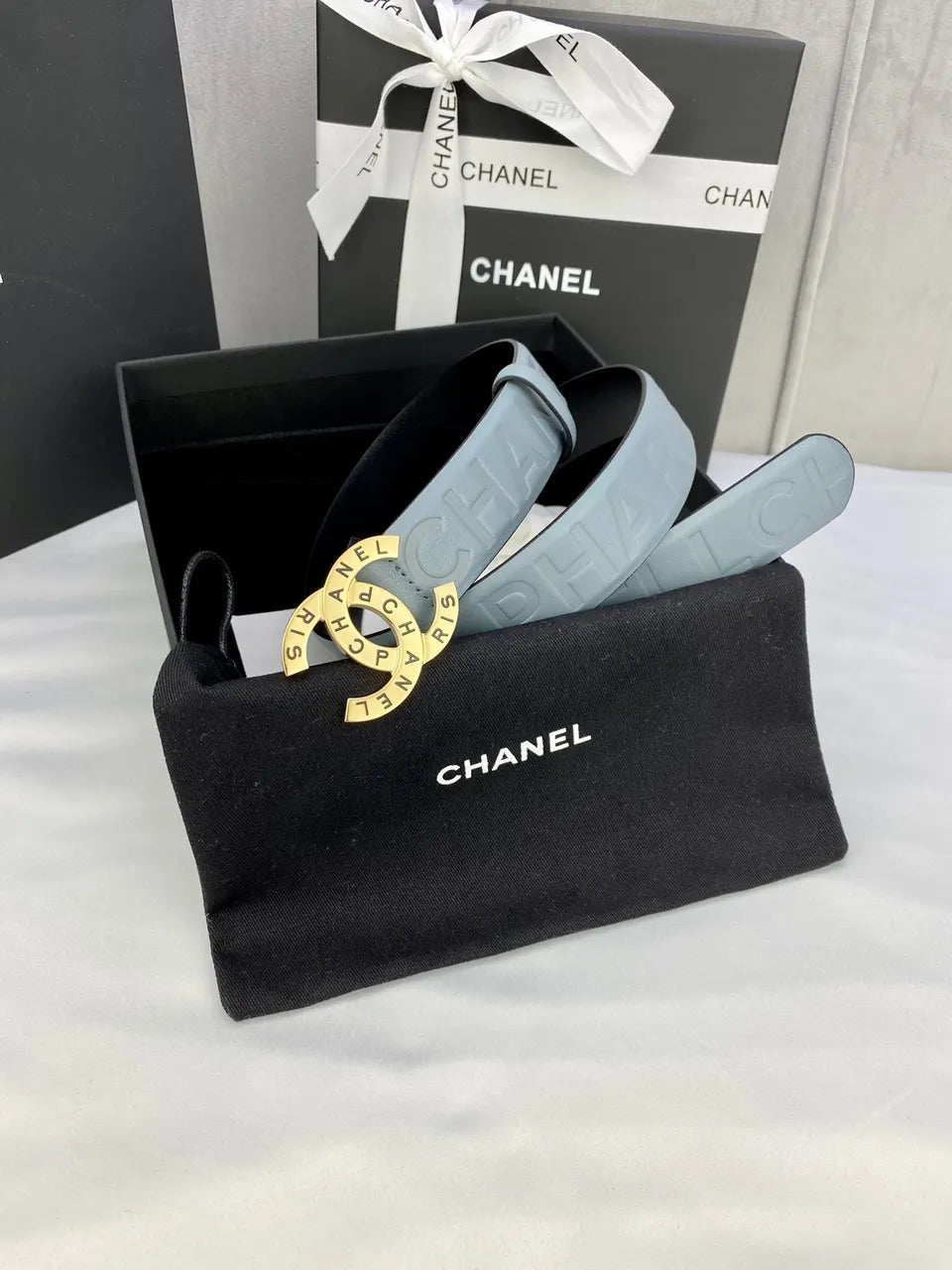 Chanel Sky Blue Leather Belt