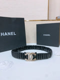 crystal Chanel Black Ruched Leather Belt