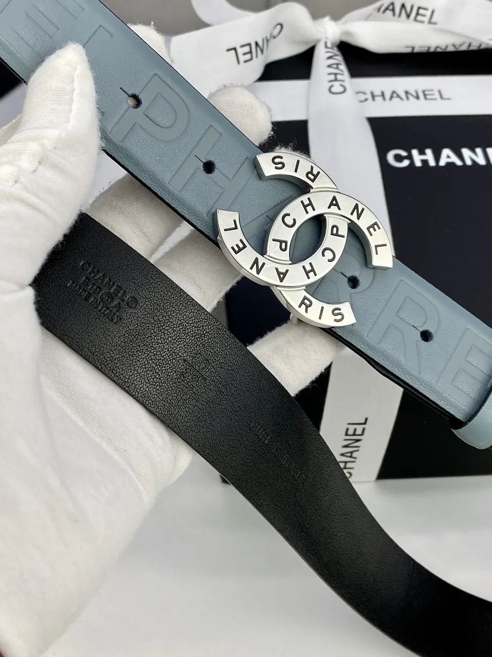 Chanel Sky Blue Leather Belt - Hình 4