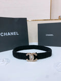 golden Chanel Black Velvet Belt
