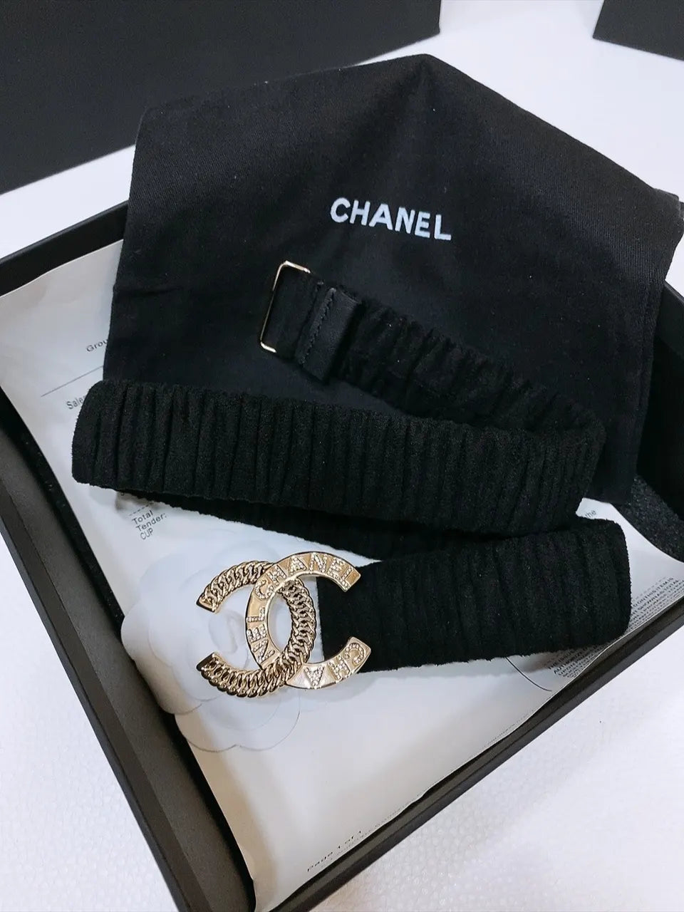 golden Chanel Black Velvet Belt - Hình 2