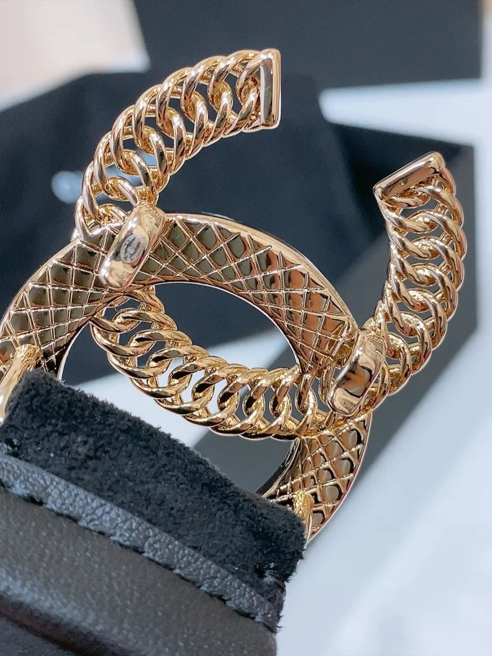 golden Chanel Black Velvet Belt - Hình 6