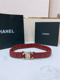 gold Chanel Burgundy Ruched Leather Belt
