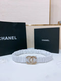 Chanel White Ruched Belt gold