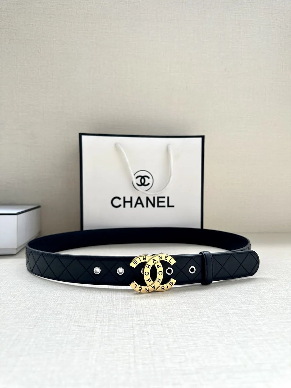 Chanel Quilted Leather Belt Gold CC