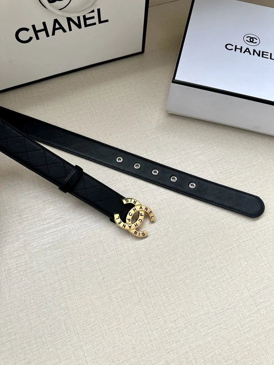 Chanel Quilted Leather Belt Gold CC - Hình 5