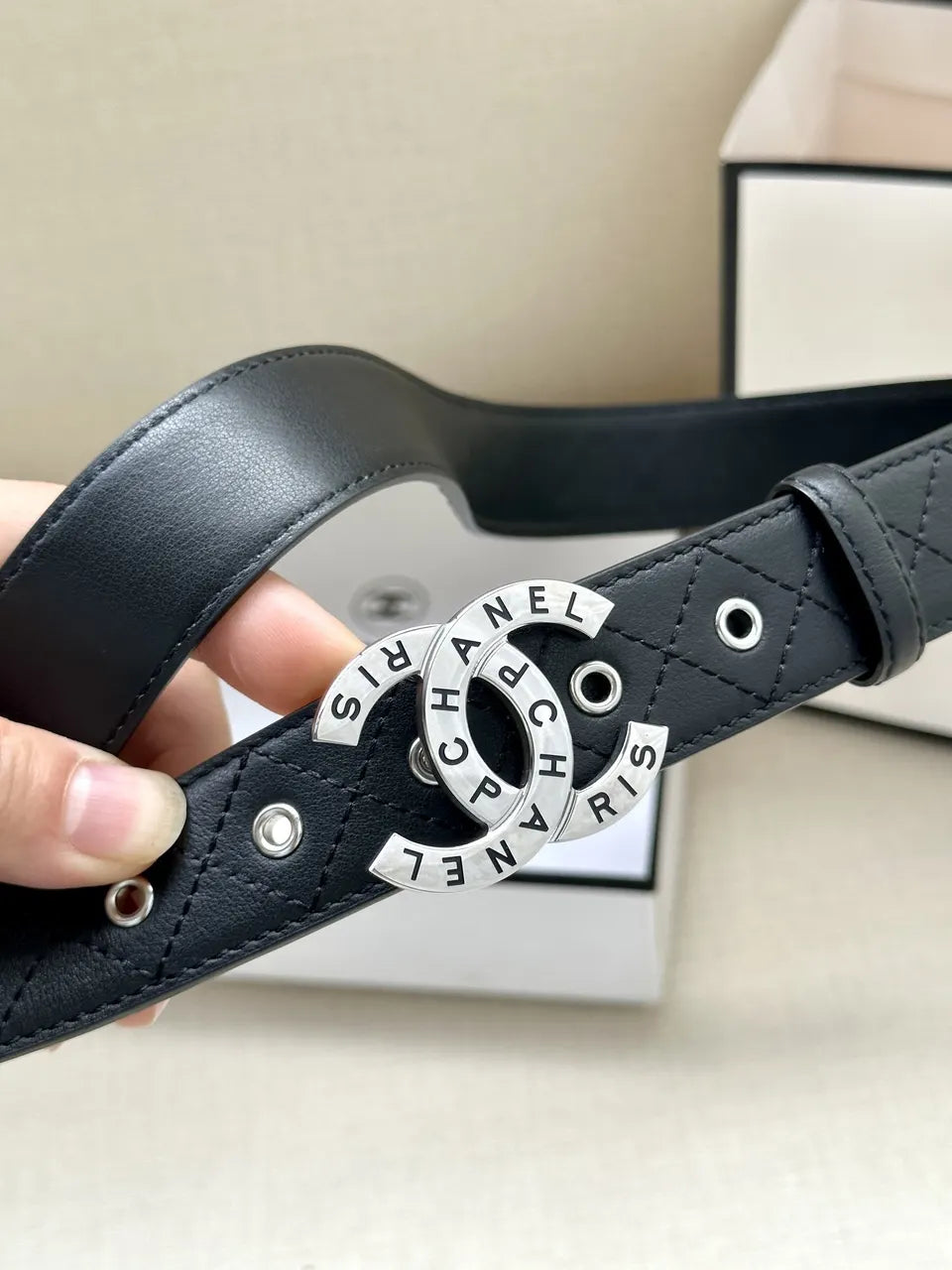 Chanel Quilted Leather Belt Gold CC - Hình 6