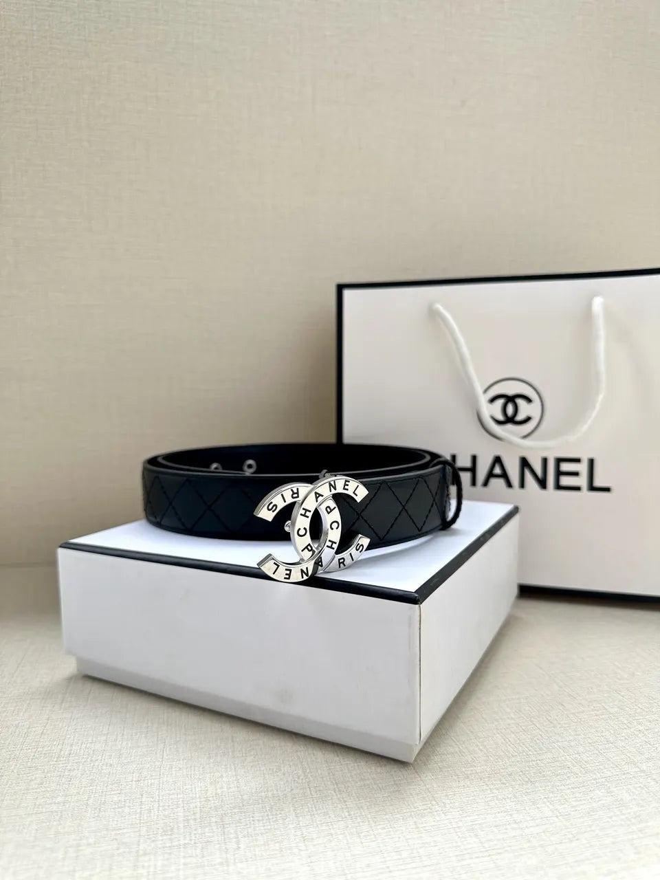 Chanel Quilted Leather Belt Gold CC - Hình 7