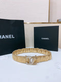 rhinestone Chanel Gold Ruched Leather Belt
