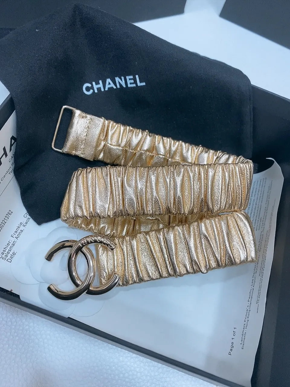 Chanel Gold Ruched Fabric Belt - Hình 2