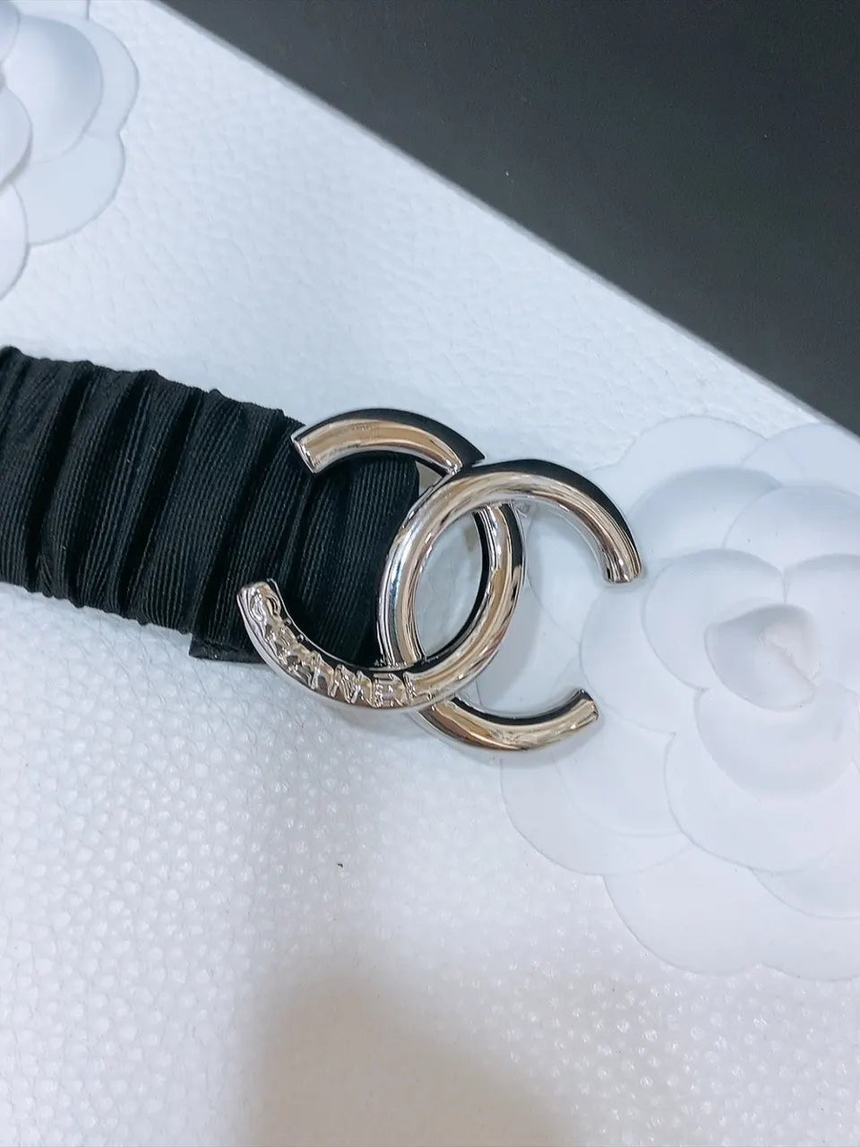 fabric Chanel Black Ruched Belt - Hình 3