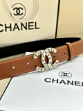 silver Chanel Brown Leather Belt