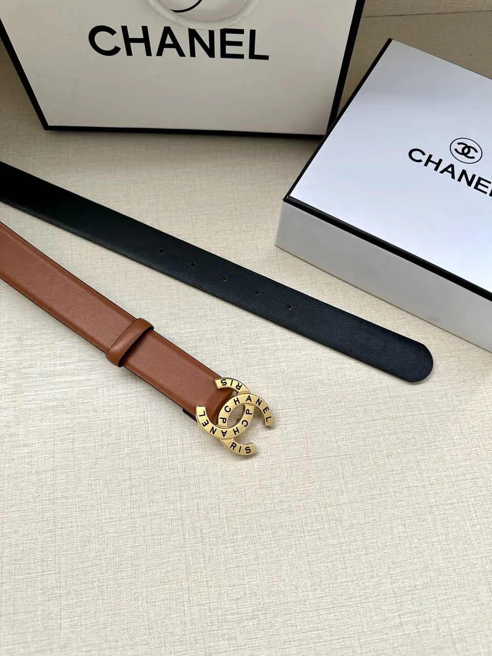 silver Chanel Brown Leather Belt - Hình 7
