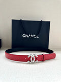 silver Chanel Red Leather Belt