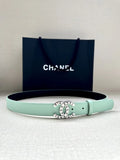 silver Chanel Mint Green Leather Belt