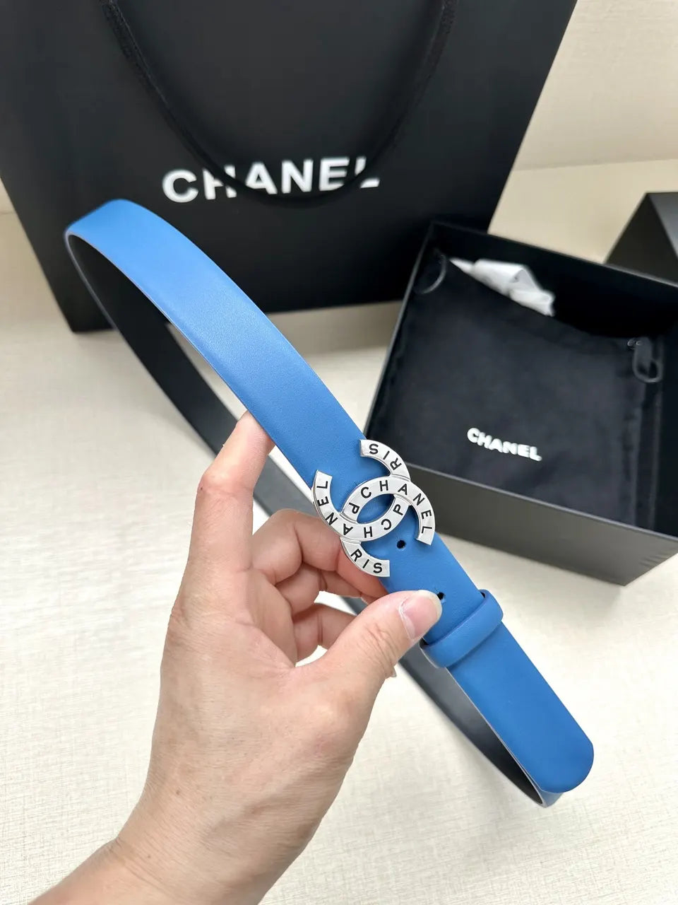 Chanel Azure Leather Belt - Hình 6