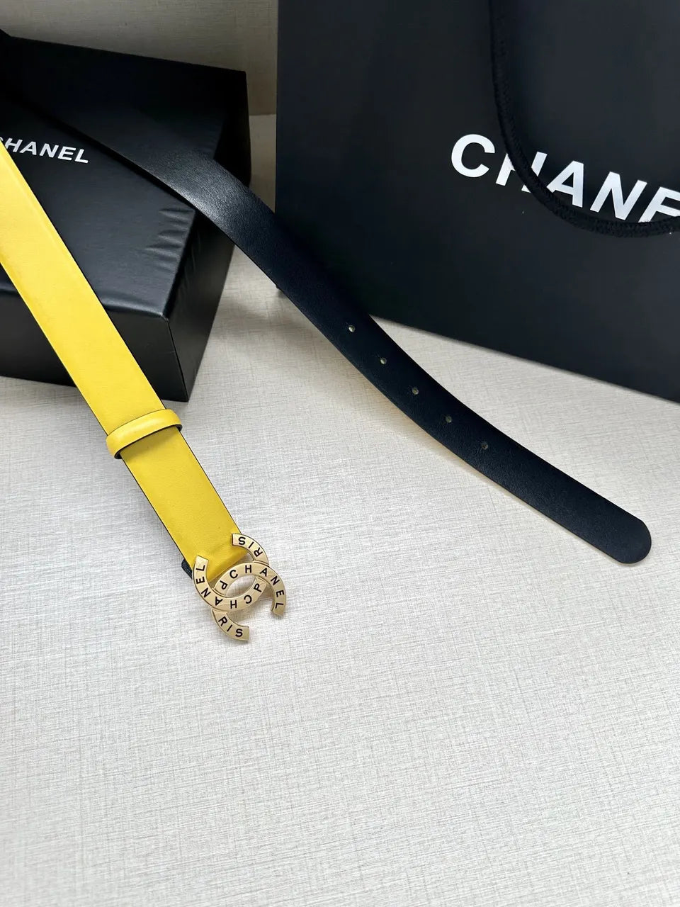 silver Chanel Yellow Leather Belt - Hình 8