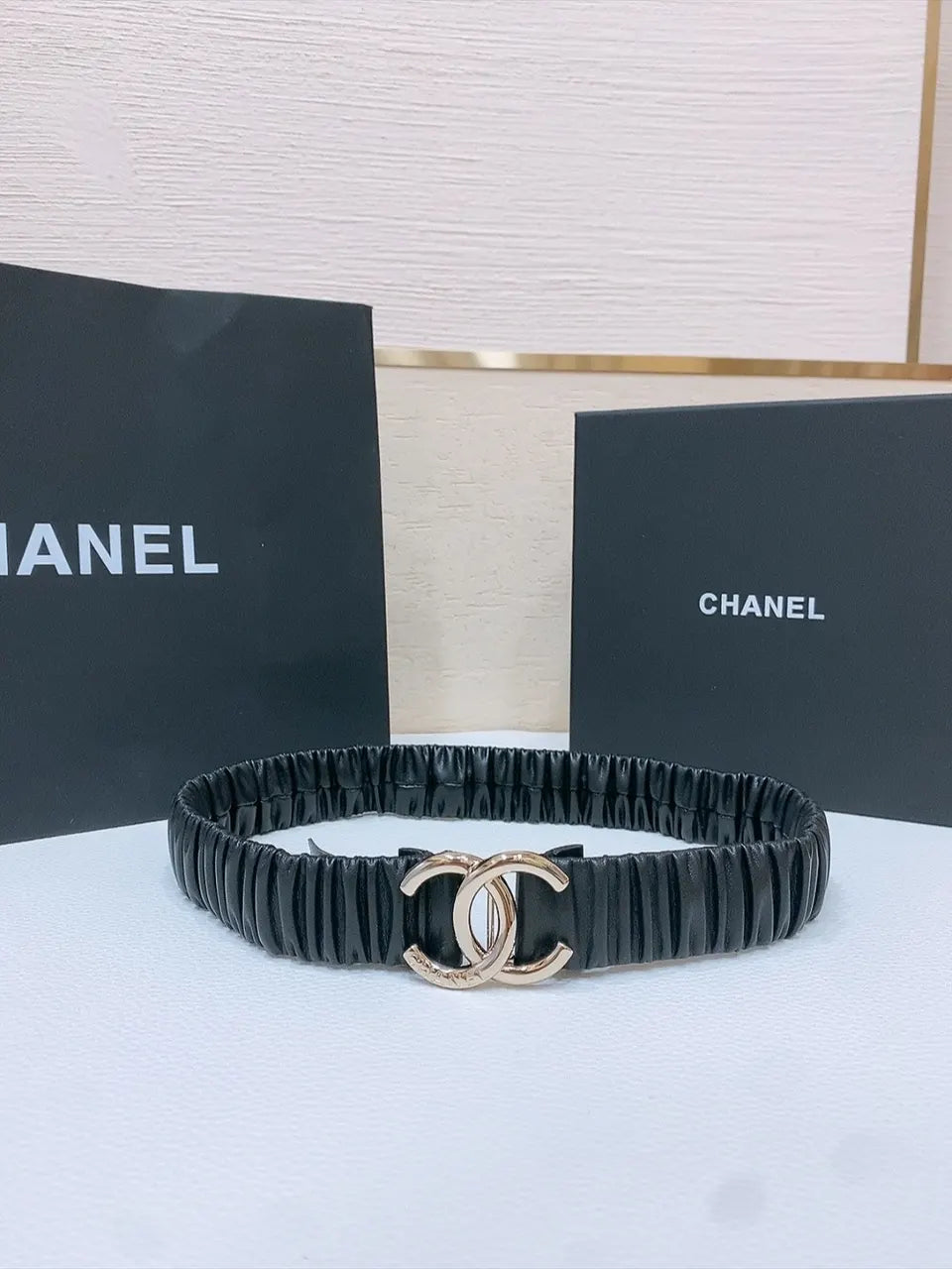 Chanel Black Ruched Elastic Belt