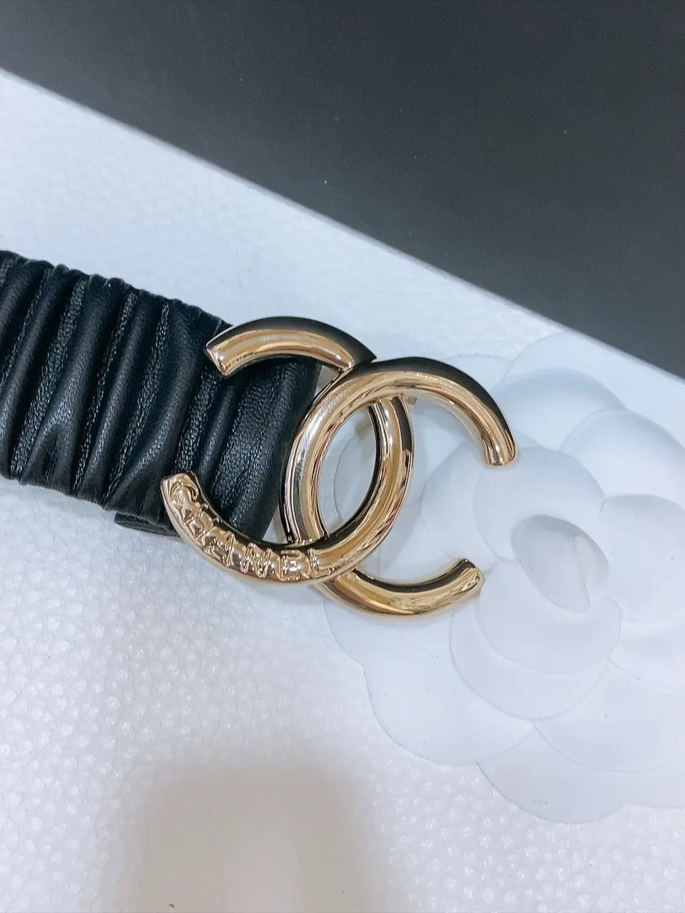 Chanel Black Ruched Elastic Belt - Hình 3