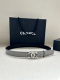 silver Chanel Grey Leather Belt