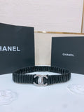 silver Chanel Black Ruched Leather Belt