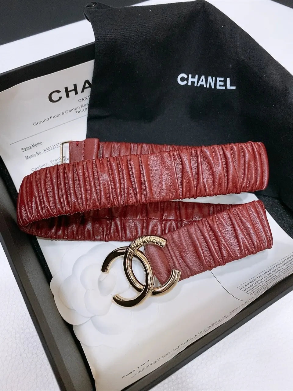 ruched Chanel Bordeaux Leather Belt - Hình 2