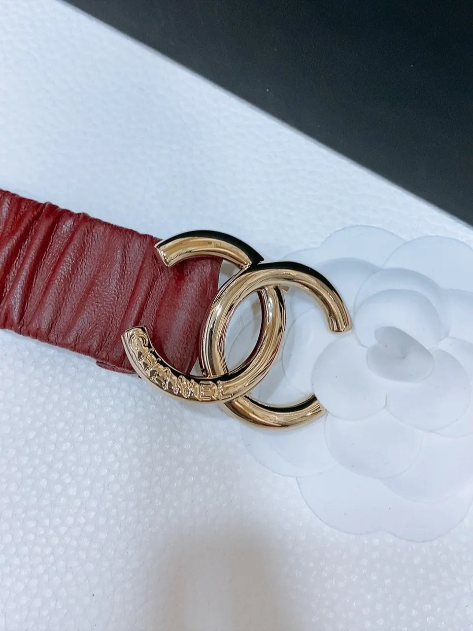 ruched Chanel Bordeaux Leather Belt - Hình 3