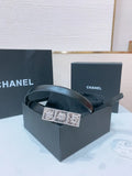Chanel Black Leather Belt Silver Stamp