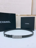 silver Chanel Black Leather Belt