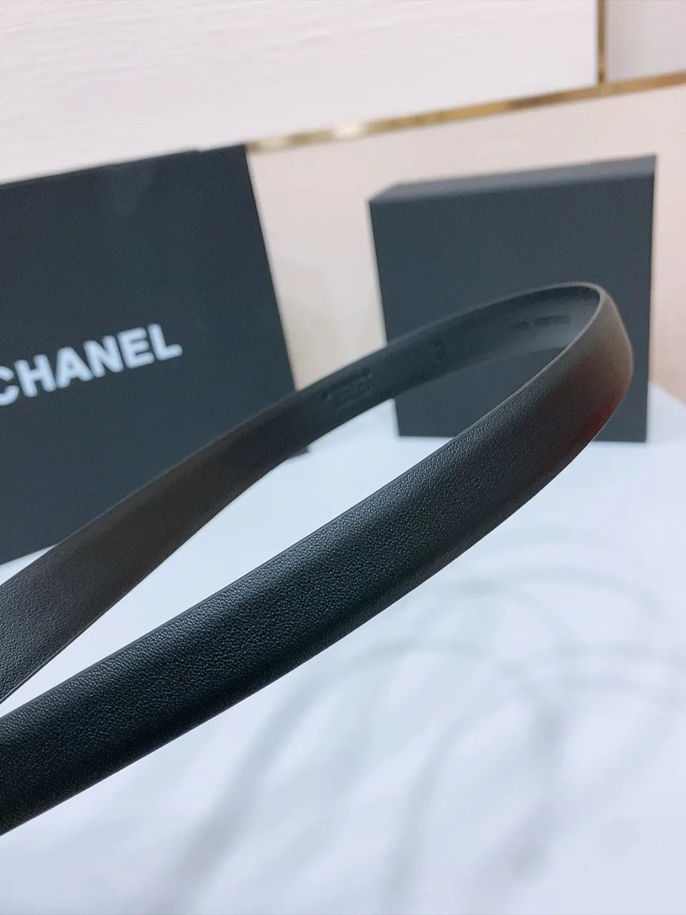 silver Chanel Black Leather Belt - Hình 4