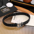 silver Chanel Ruched Black Leather Belt