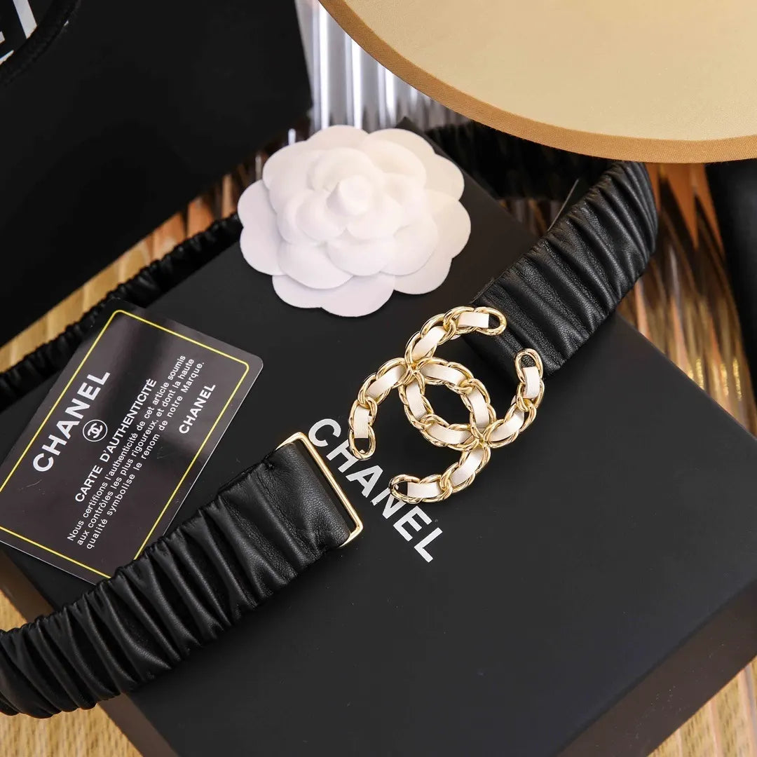 Chanel Ruched Black Belt - Hình 2