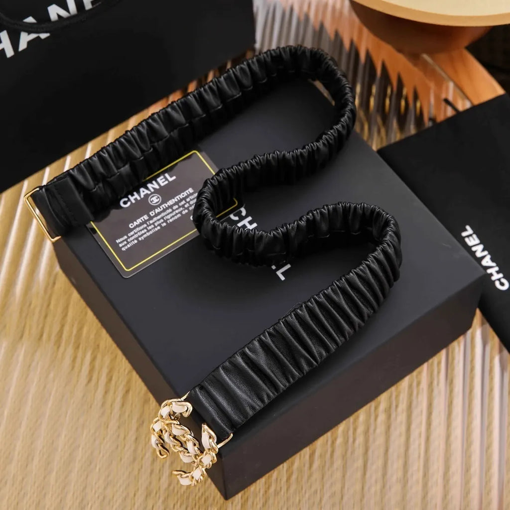 Chanel Ruched Black Belt - Hình 3