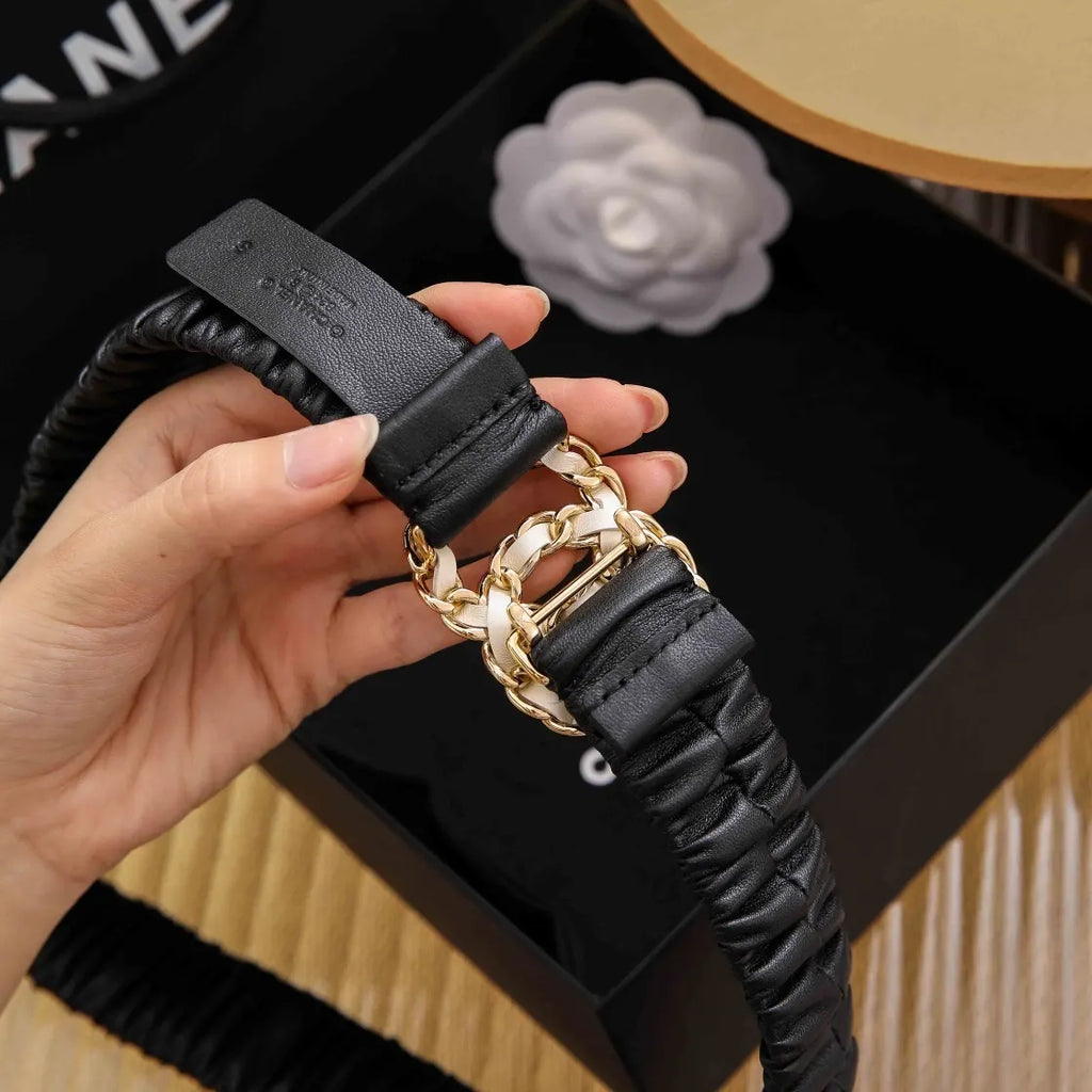 Chanel Ruched Black Belt - Hình 5