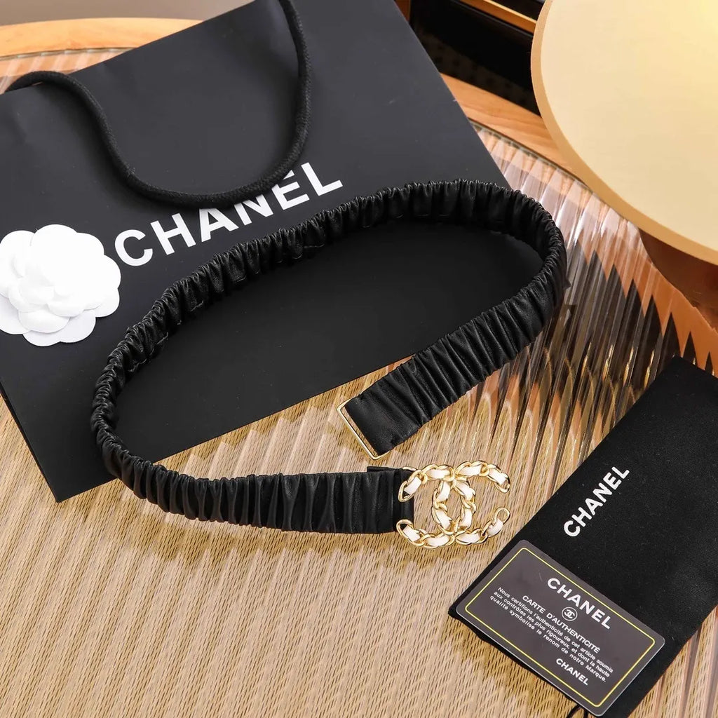 Chanel Ruched Black Belt - Hình 6