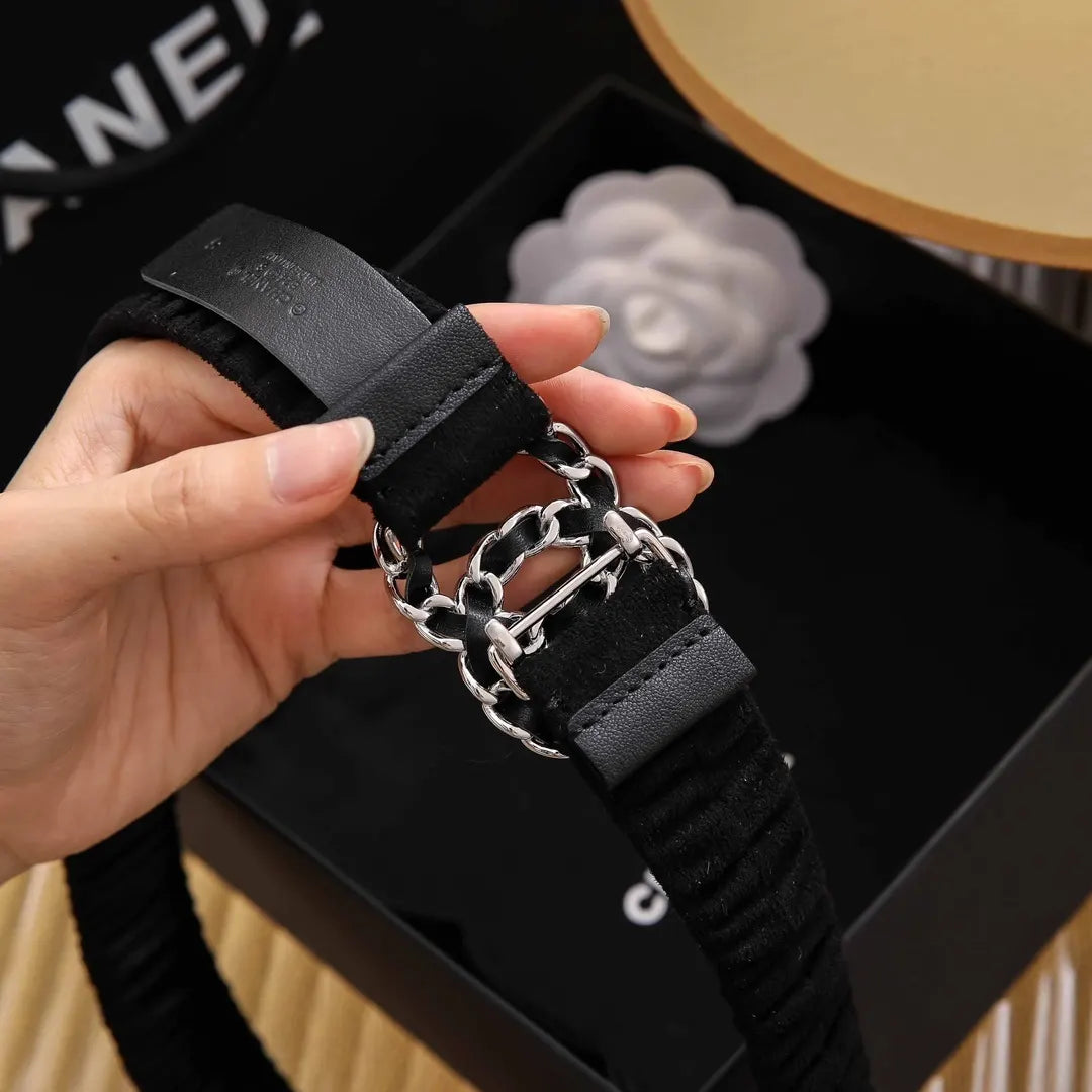 chain Chanel Black Velvet Belt - Hình 4