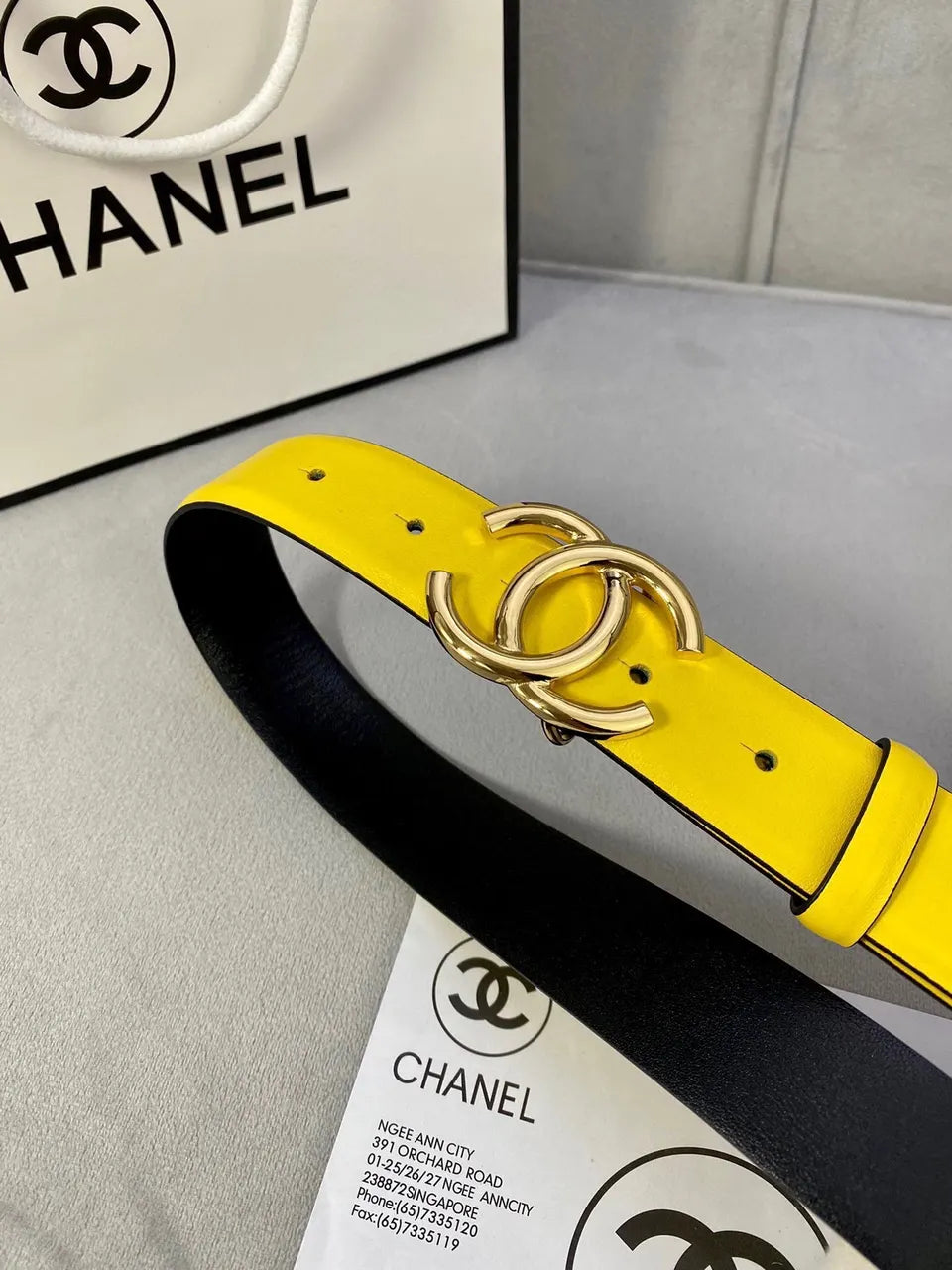 black Chanel Yellow Leather Belt - Hình 3
