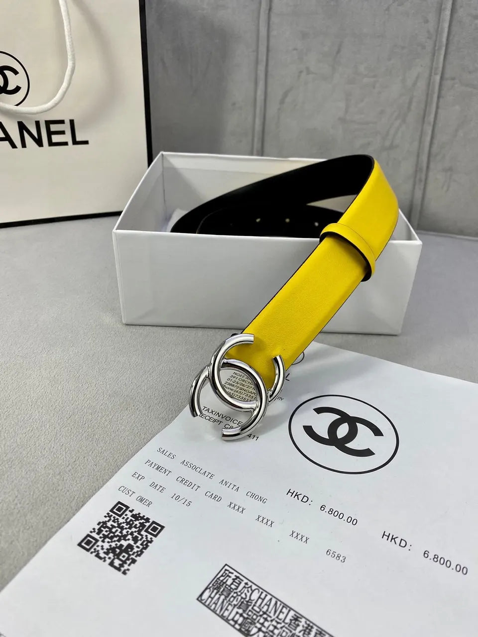 black Chanel Yellow Leather Belt - Hình 5