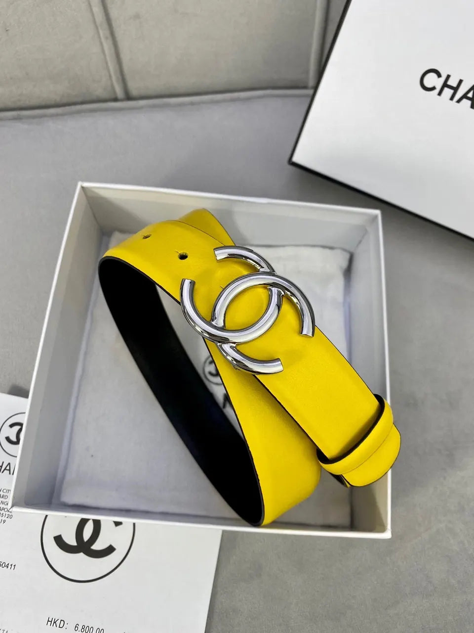 black Chanel Yellow Leather Belt - Hình 6