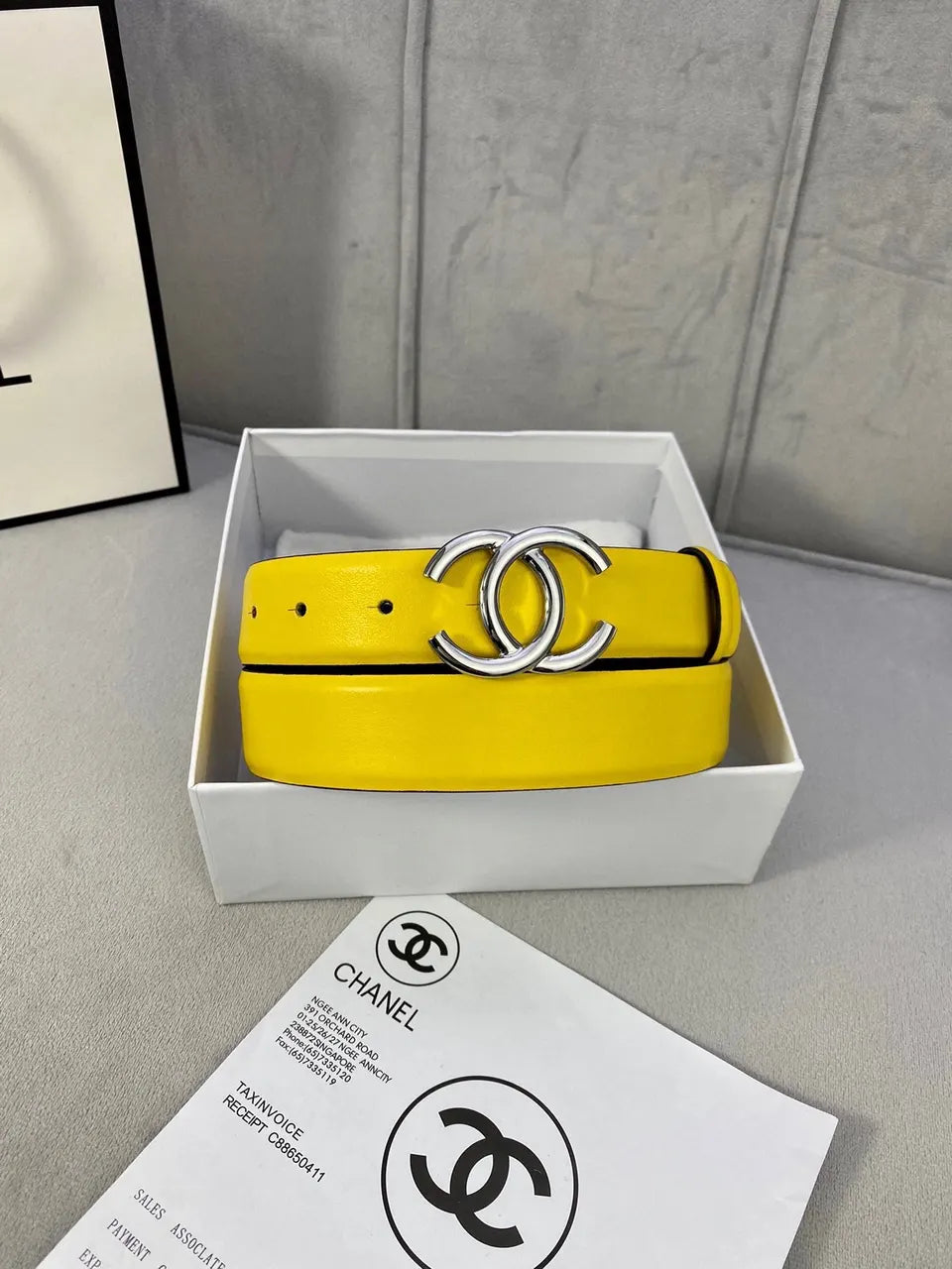 black Chanel Yellow Leather Belt - Hình 7