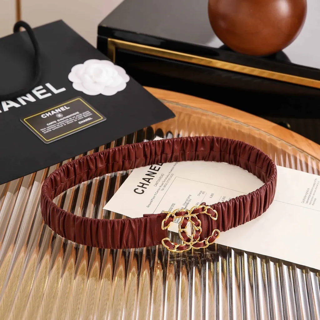 Chanel Burgundy Ruched Belt