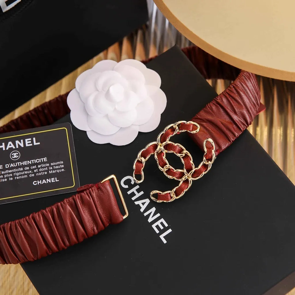 Chanel Burgundy Ruched Belt - Hình 2