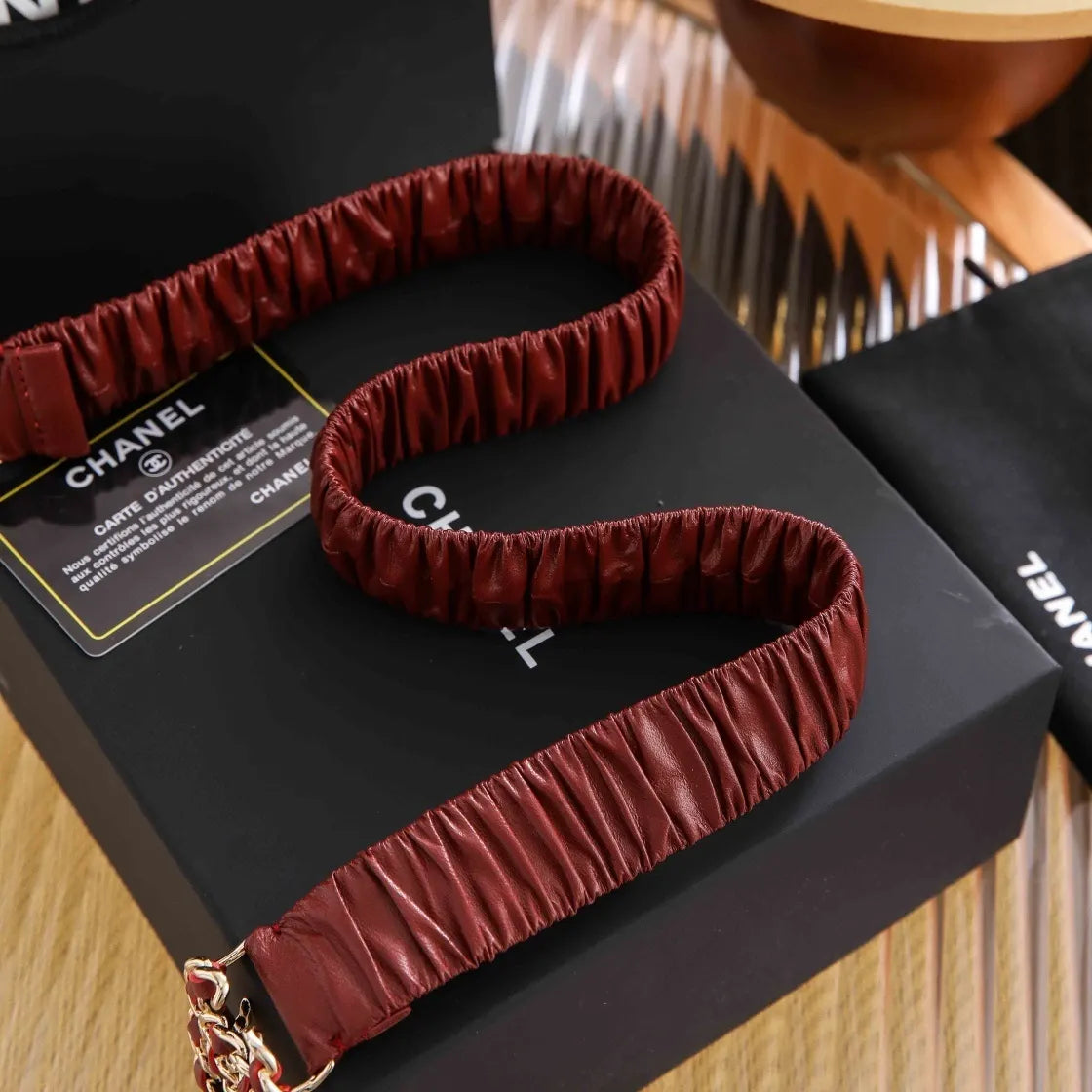 Chanel Burgundy Ruched Belt - Hình 3