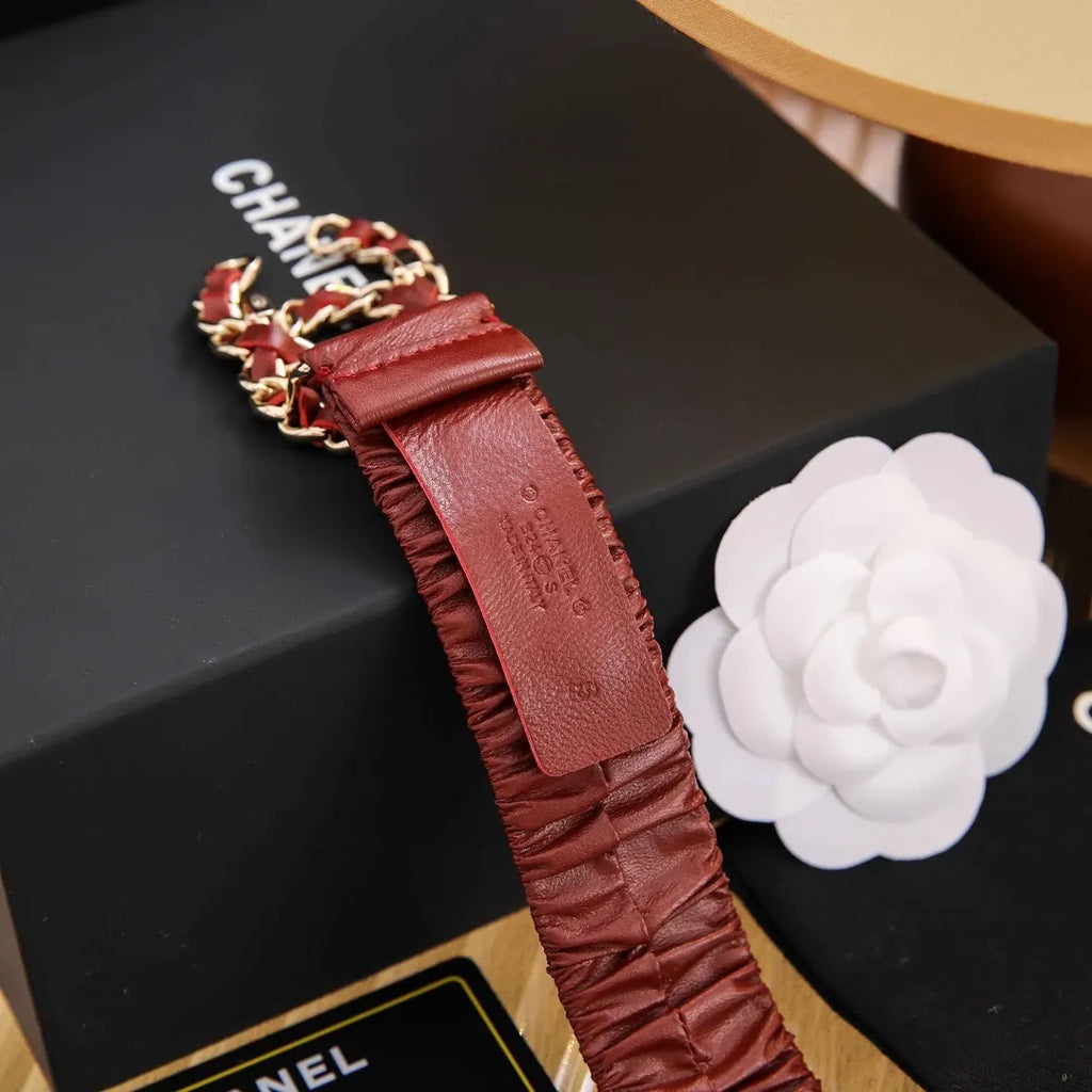 Chanel Burgundy Ruched Belt - Hình 4