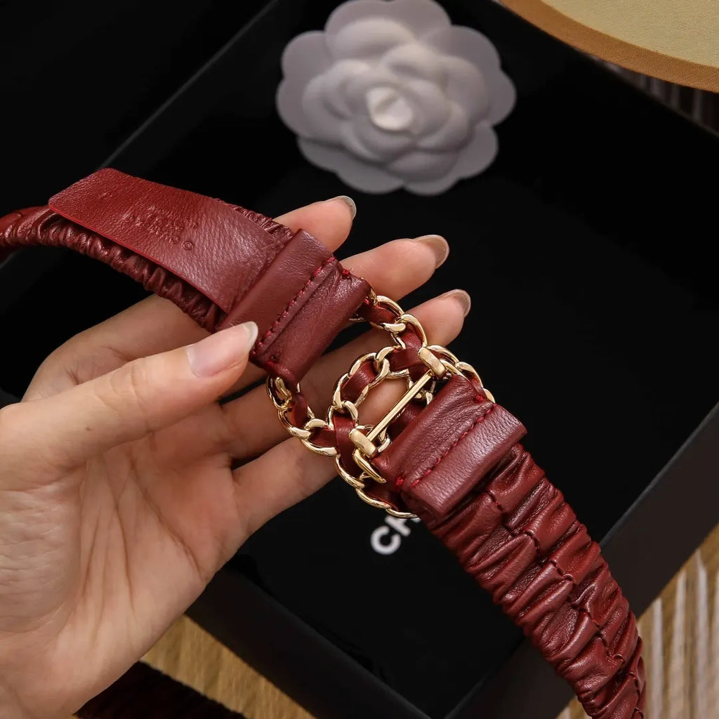 Chanel Burgundy Ruched Belt - Hình 5